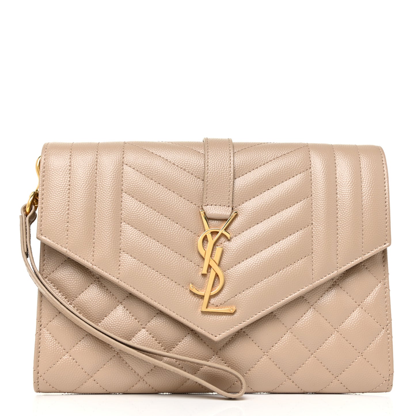 Grain De Poudre Textured Mixed Matelasse Triquilt Monogram Clutch Dark Beige
