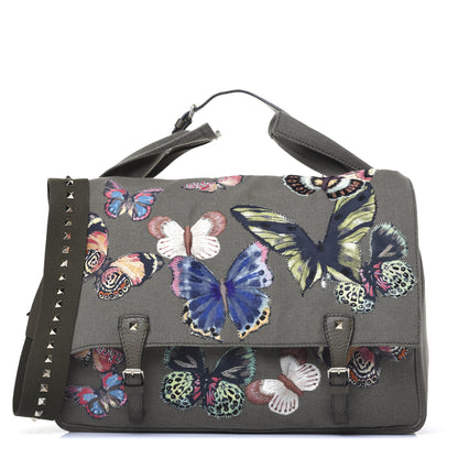 Valentino Garavani Canvas Butterfly Embroidered Rockstud Messenger Bag Military Green 1 of 25
