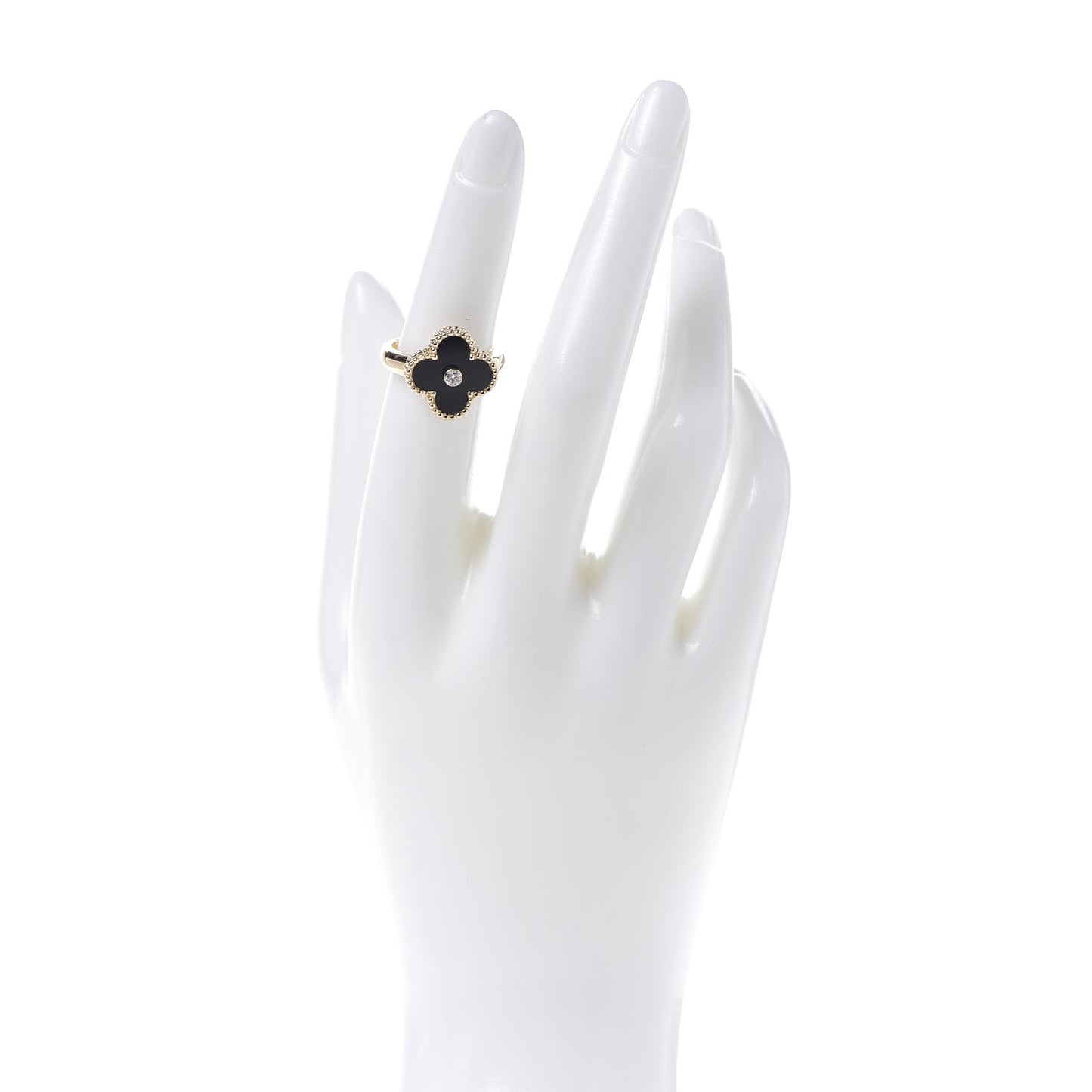 18K Yellow Gold Black Onyx Diamond Vintage Alhambra Ring 51 5.75