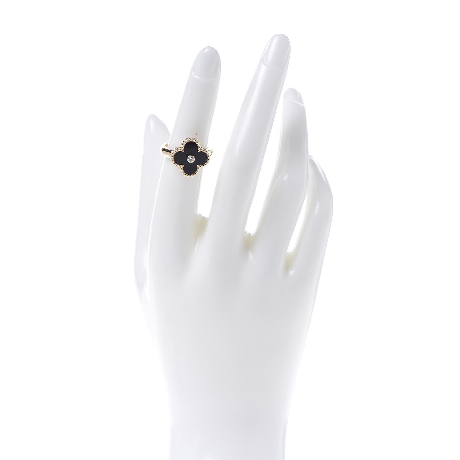 Van Cleef & Arpels 18K Yellow Gold Black Onyx Diamond Vintage Alhambra Ring 51 5.75 2 of 6