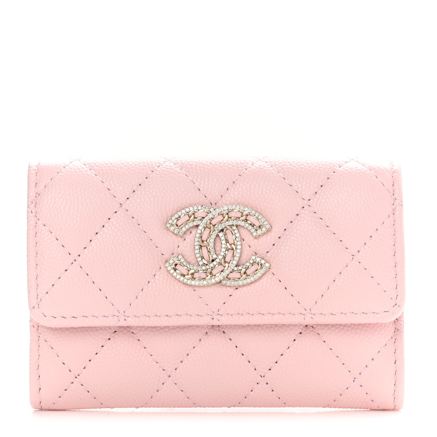 Chanel Caviar Quilted Crystal CC Flap Card Holder Pink 1 of 9