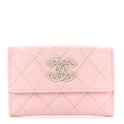 Chanel Caviar Quilted Crystal CC Flap Card Holder Pink 1 of 9