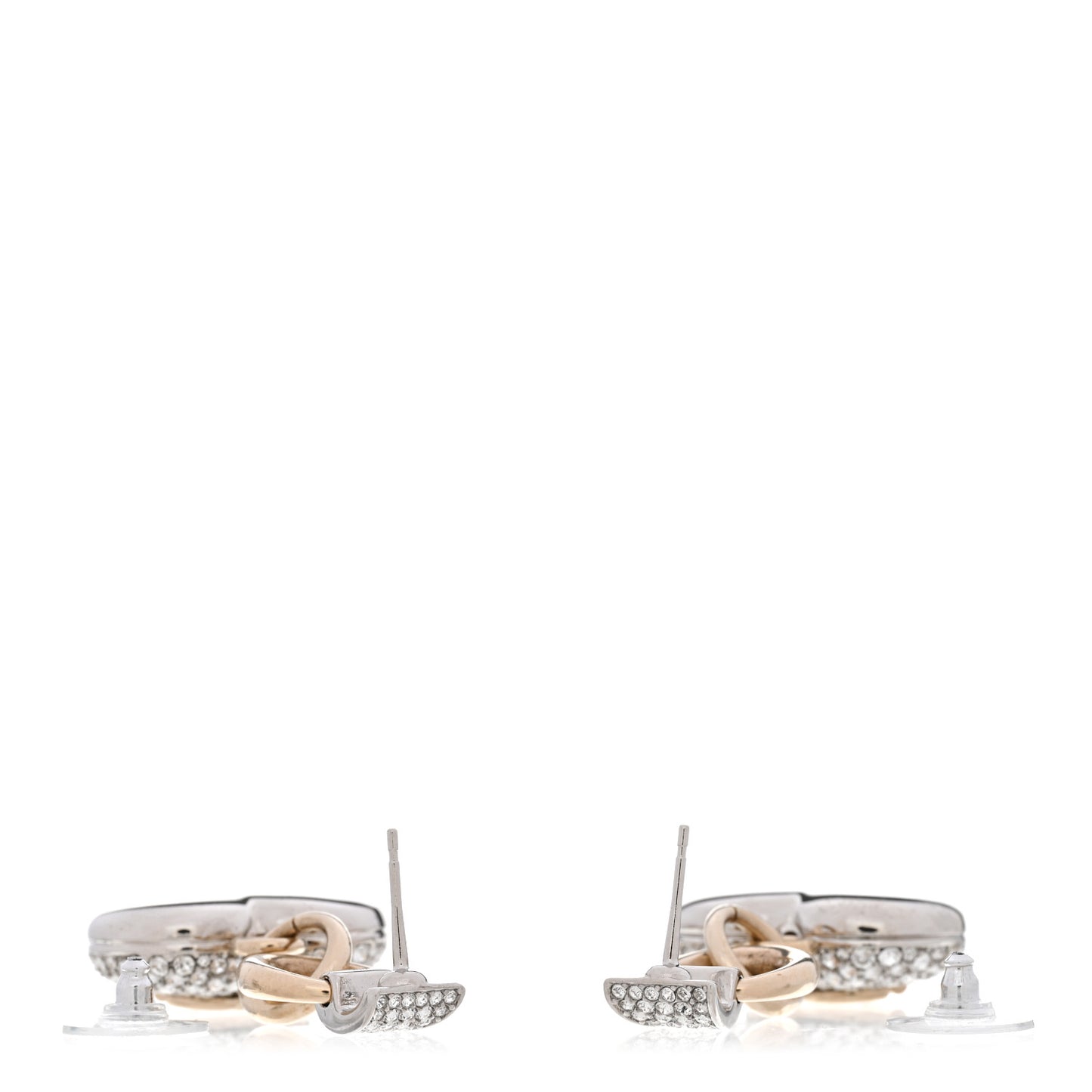 Crystal Heart CC Drop Earrings Silver Gold