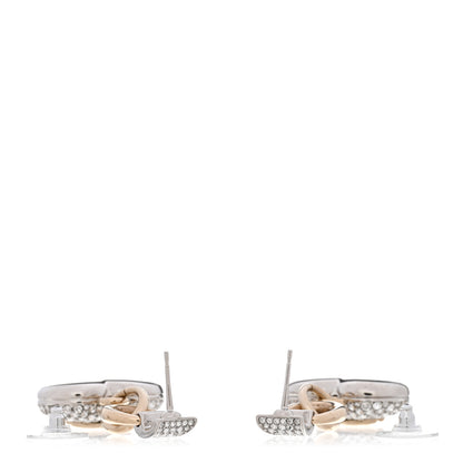 Chanel Crystal Heart CC Drop Earrings Silver Gold 3 of 5