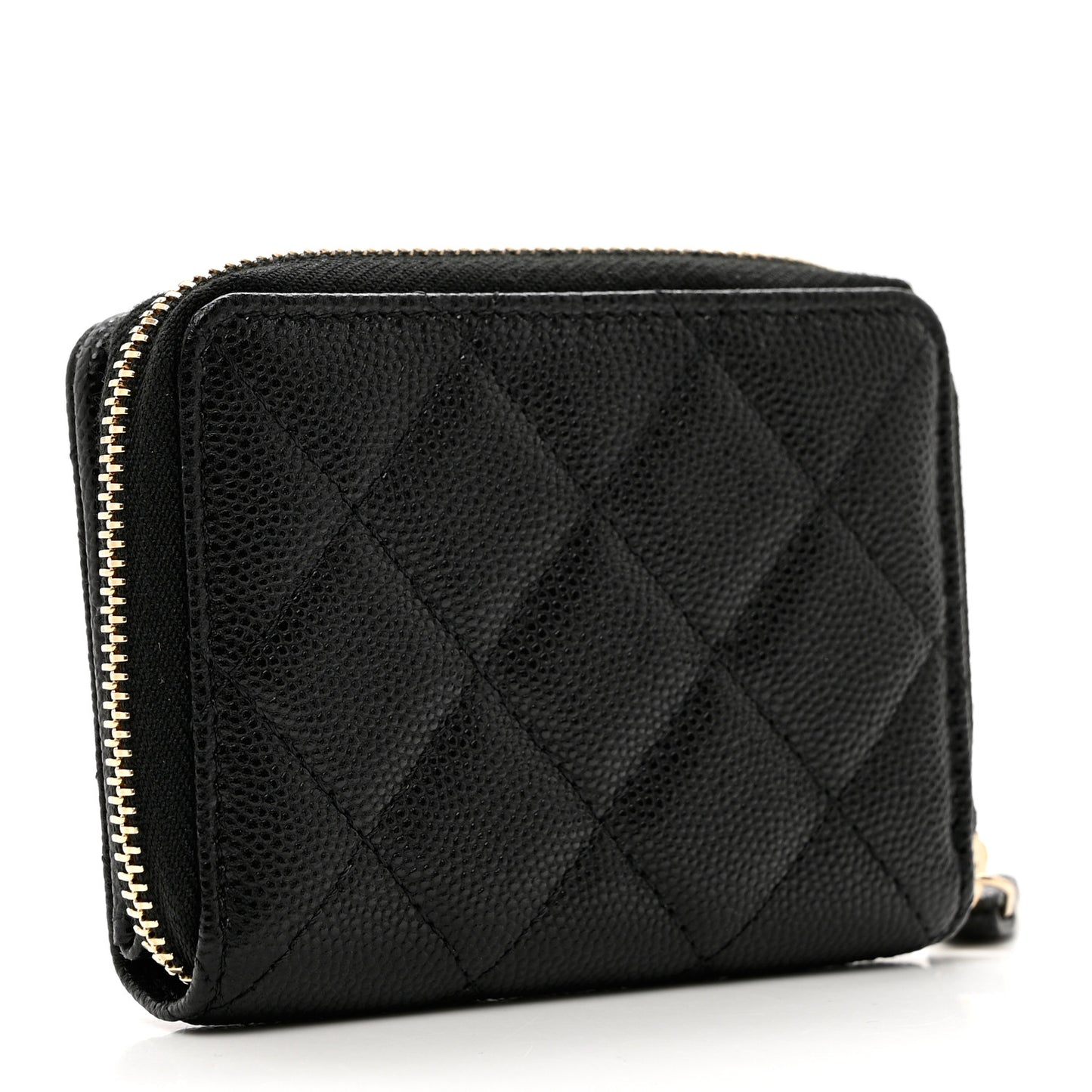 Caviar Quilted Compact Zipped Wallet Black
