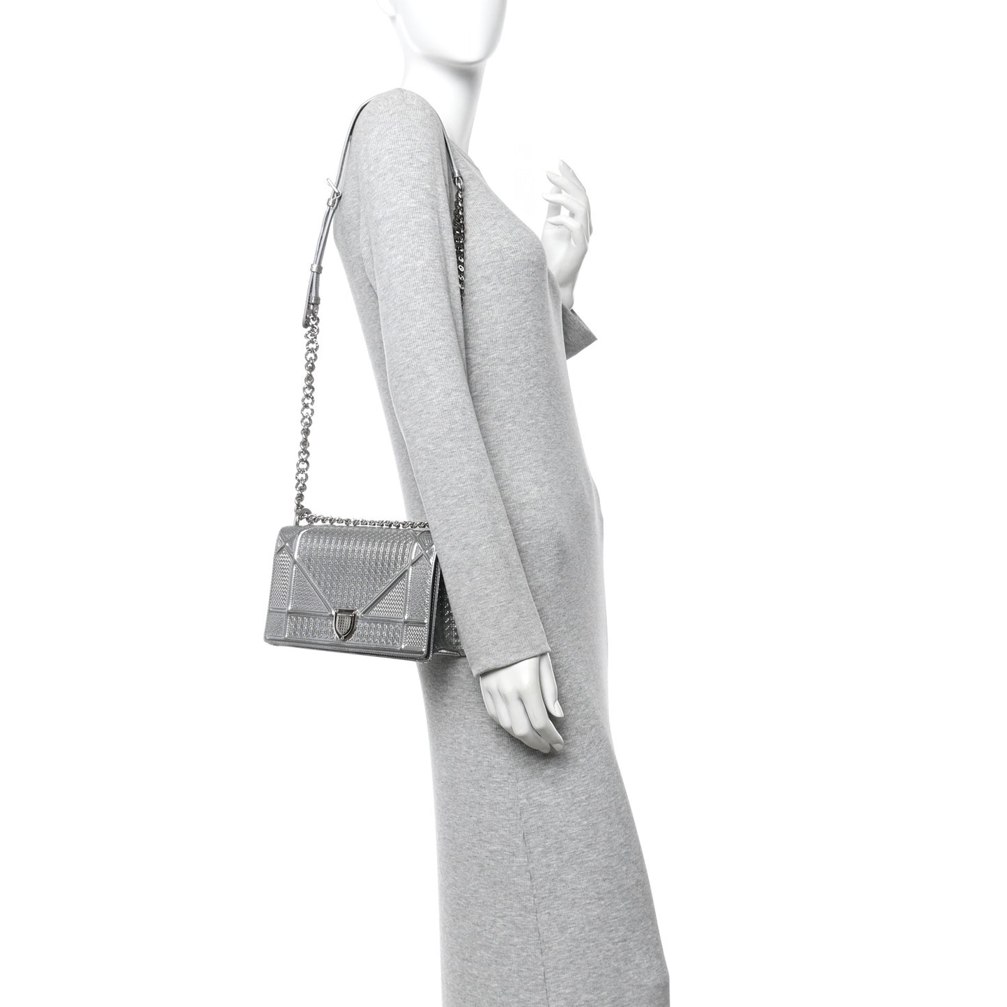 Metallic Patent Micro-Cannage Small Diorama Flap Bag Silver