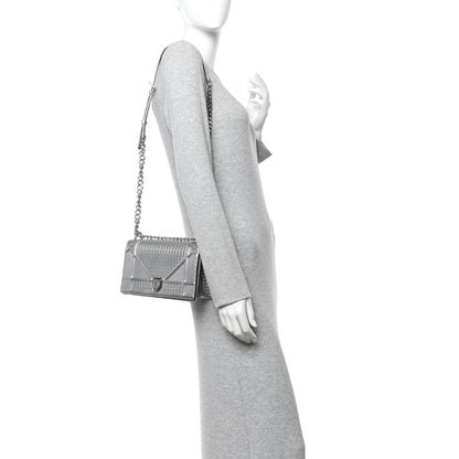 Christian Dior Metallic Patent Micro-Cannage Small Diorama Flap Bag Silver 2 of 11