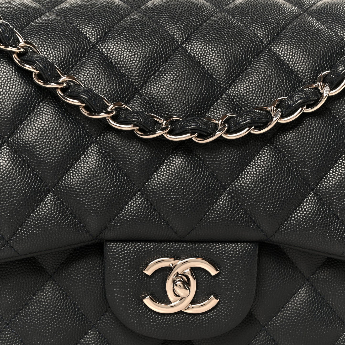 Caviar Quilted Jumbo Double Flap Navy Blue