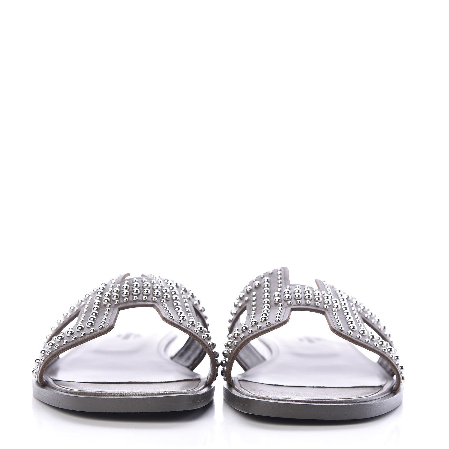 Hermes Calfskin Studded Oran Sandals 38 Gris Galet 2 of 8