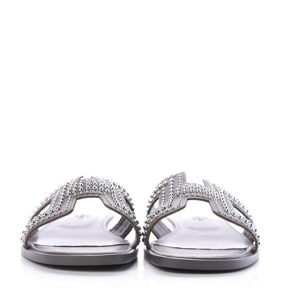 Hermes Calfskin Studded Oran Sandals 38 Gris Galet 2 of 8