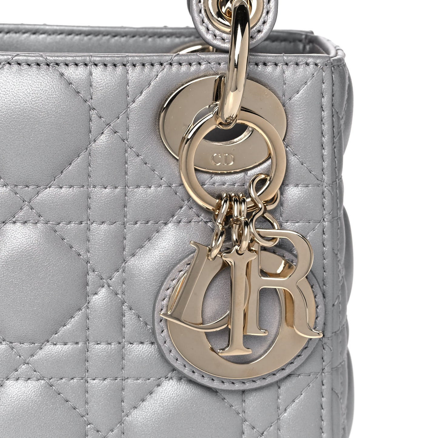 Metallic Lambskin Cannage Mini Lady Dior Grey