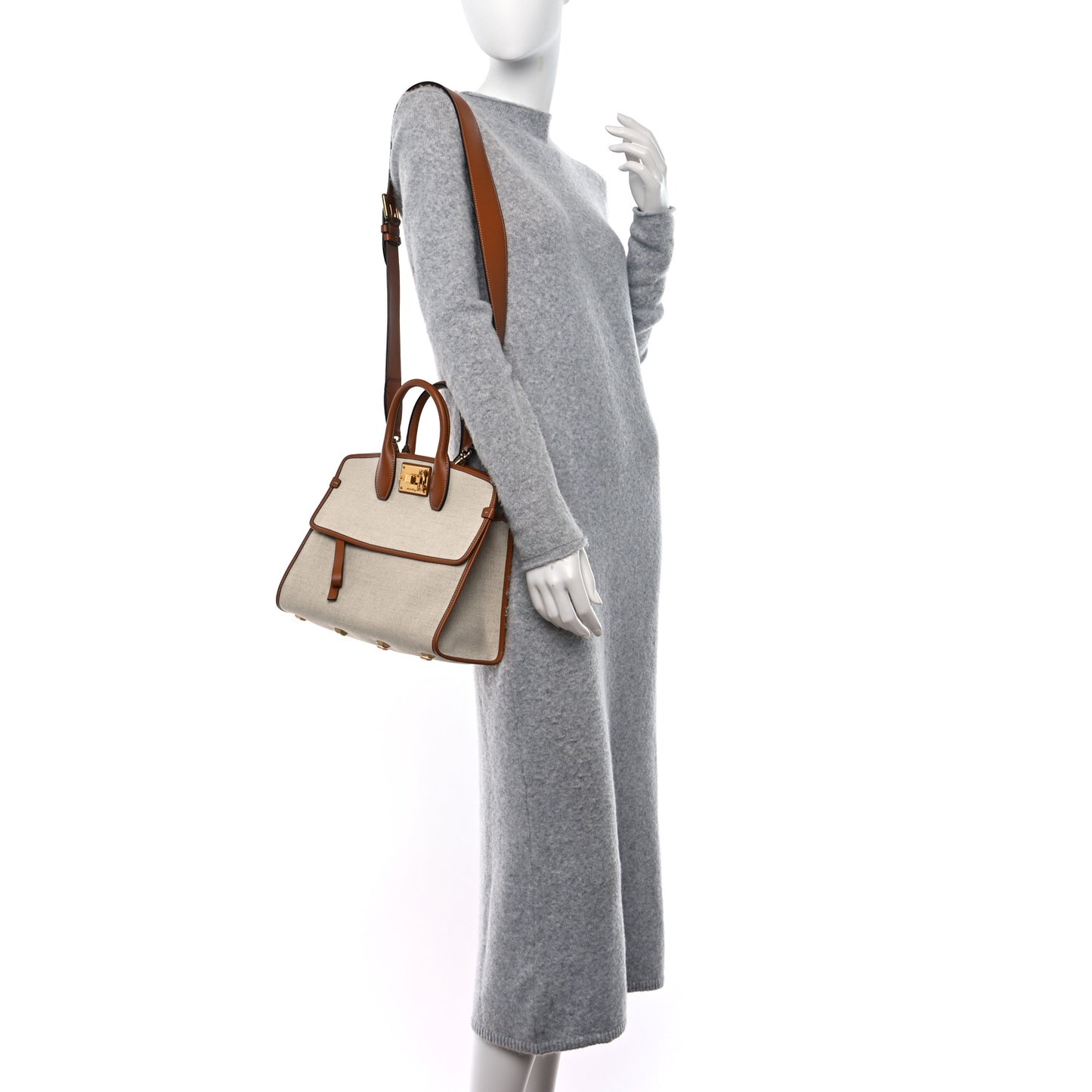 Canvas Calfskin Medium The Studio Bag Beige Brown