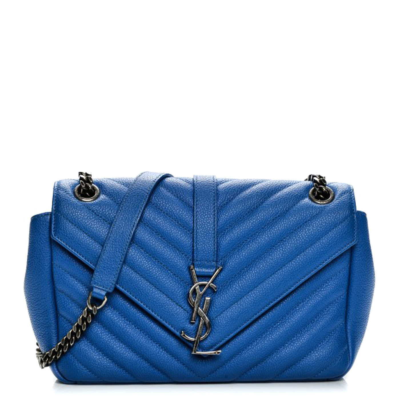 Saint Laurent Grained Calfskin Matelasse Monogram Classic Medium Chain Bag Royal Blue 1 of 14