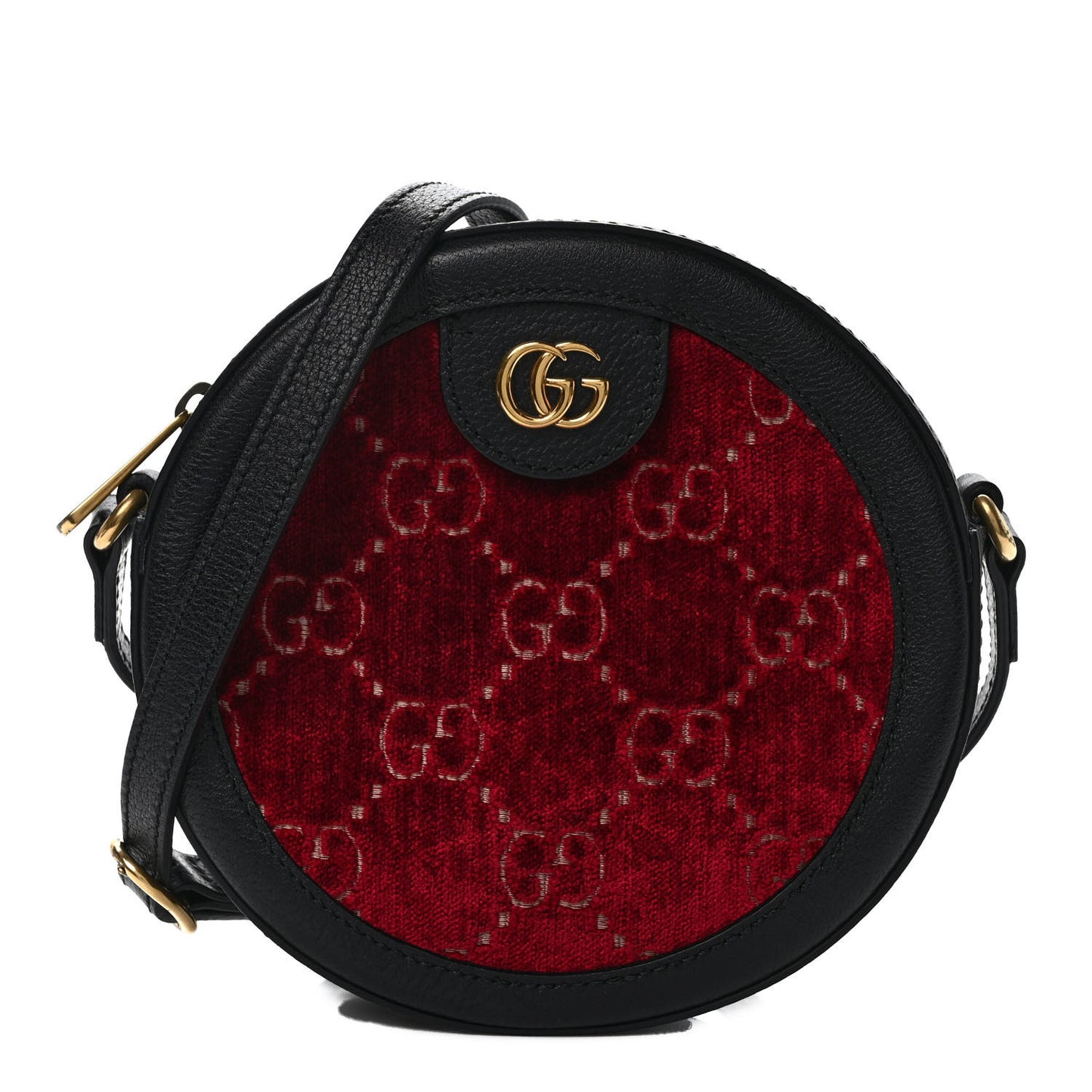 Velvet GG Monogram Textured Calfskin Round Shoulder Bag Red Cipria Black