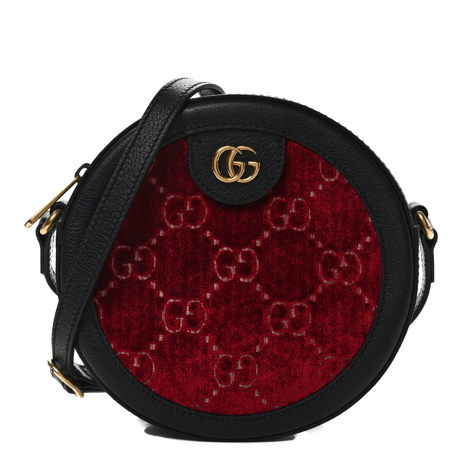 Gucci Velvet GG Monogram Textured Calfskin Round Shoulder Bag Red Cipria Black 1 of 9