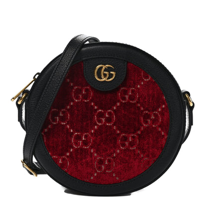 Gucci Velvet GG Monogram Textured Calfskin Round Shoulder Bag Red Cipria Black 1 of 9