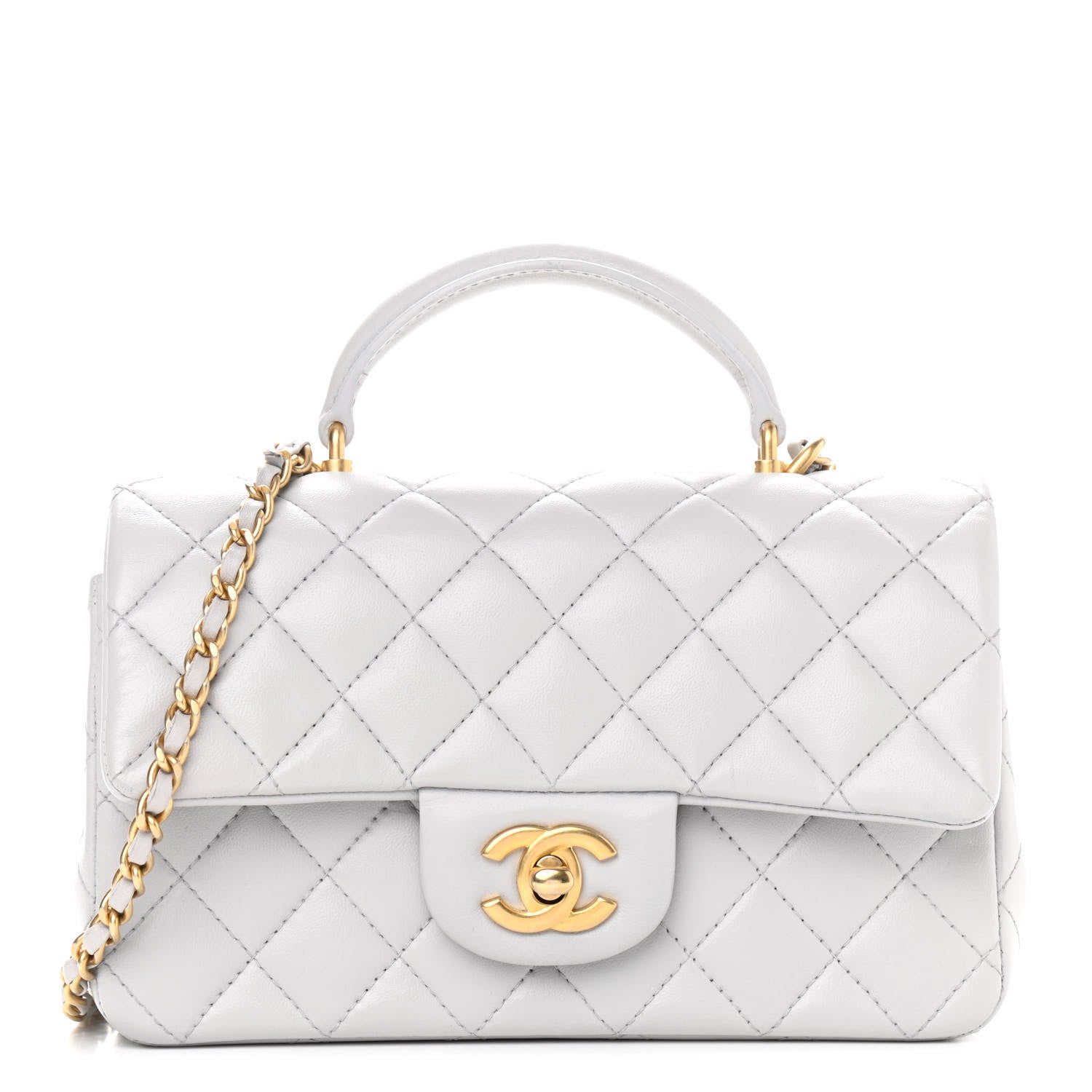 Chanel Lambskin Quilted Mini Top Handle Rectangular Flap Grey 1 of 9