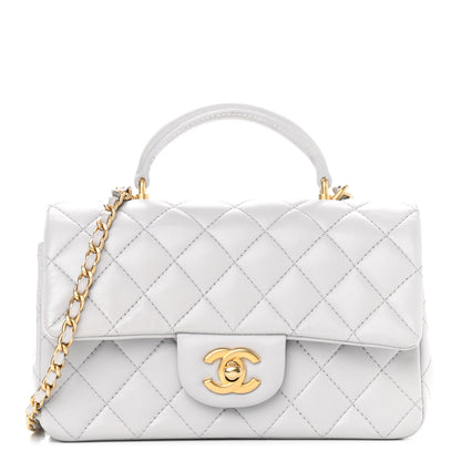 Chanel Lambskin Quilted Mini Top Handle Rectangular Flap Grey 1 of 9