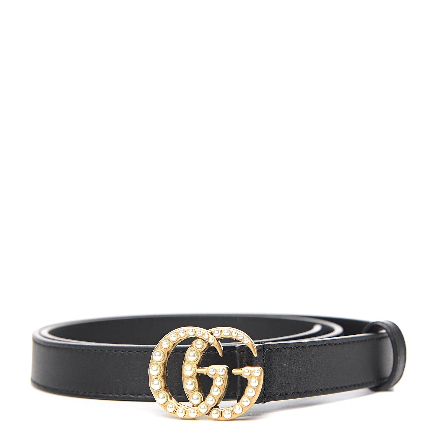 Gucci Moon Calfskin Pearl Double G 20mm Belt 80 32 Black Cream 1 of 6