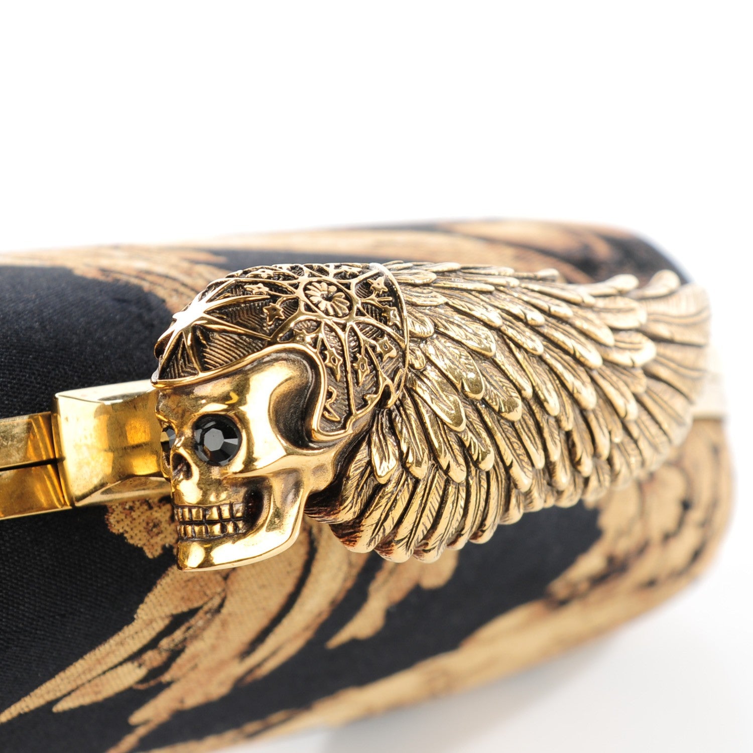 Alexander McQueen Silk Gibbons Printed Hell's Knuckle Duster Clutch Black Gold 10 of 10