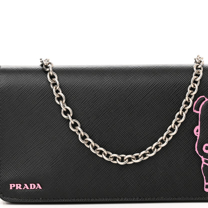 Prada Saffiano Pradamalia Mini Chain Bag Black Begonia 7 of 10