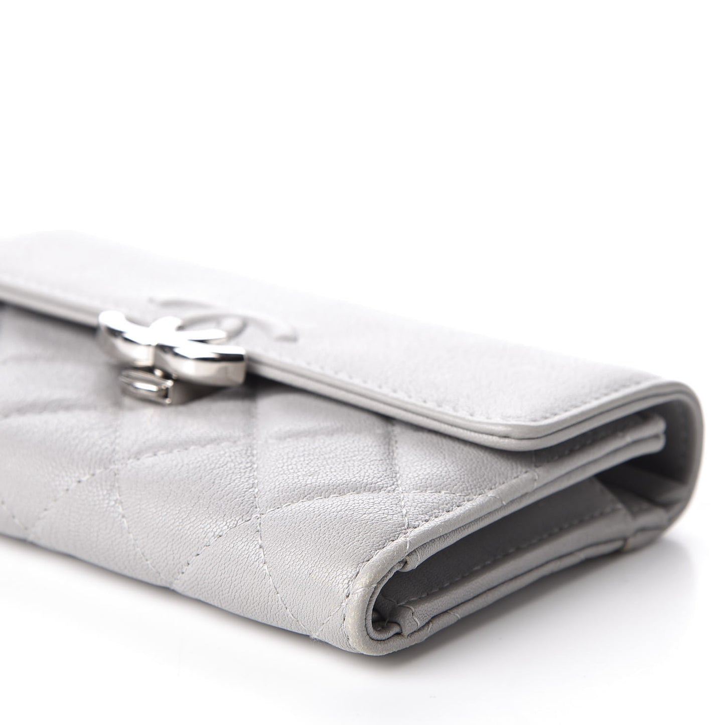 Goatskin Quilted CC Box Flap Wallet Grey