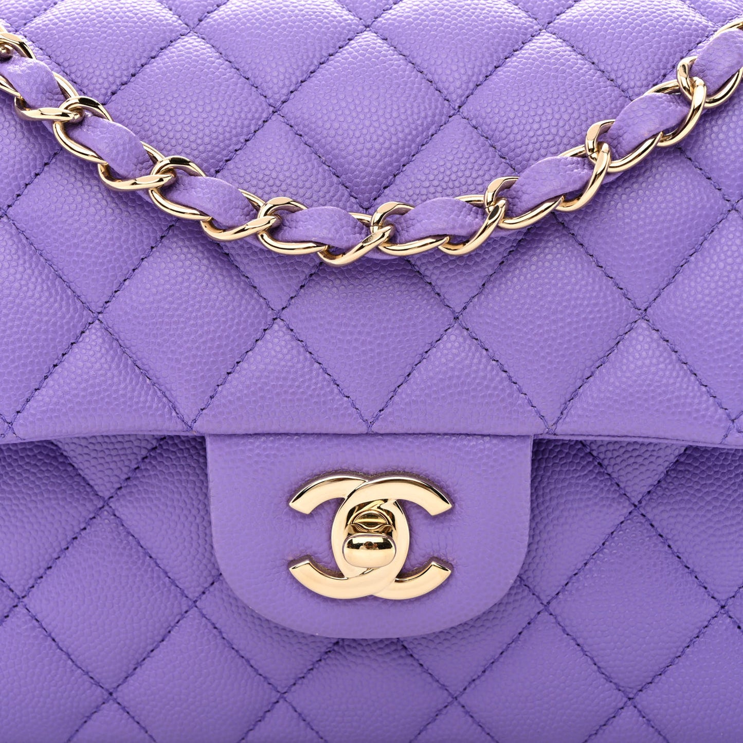 Caviar Quilted Small Double Flap Purple