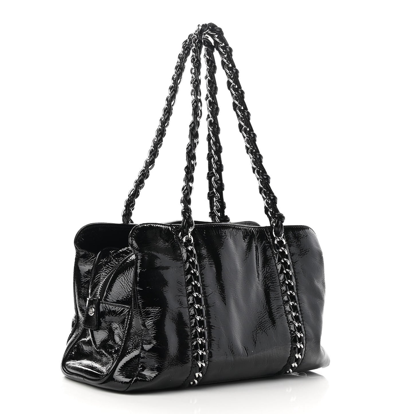 Patent Calfskin Small Luxe Ligne Tote Black