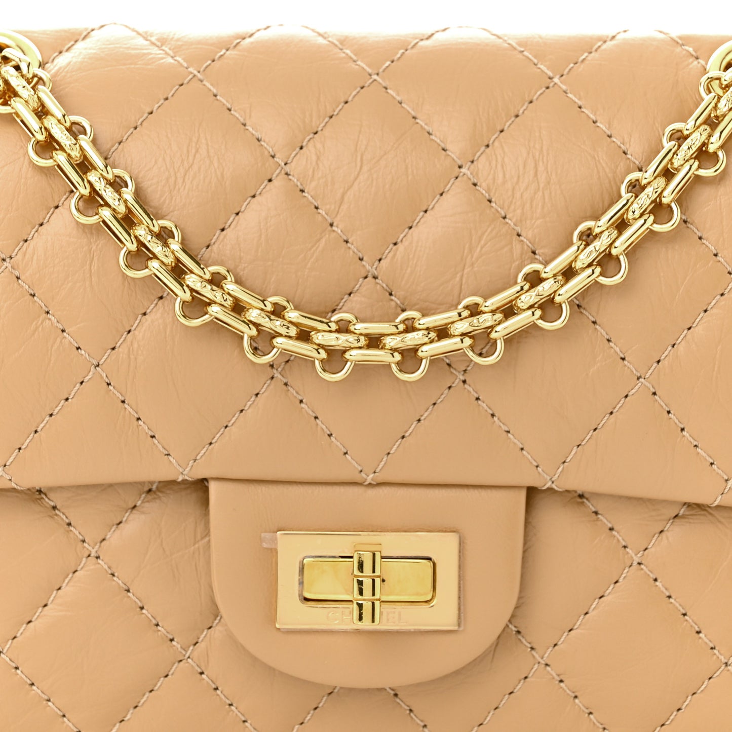Aged Calfskin Quilted 2.55 Reissue Mini Flap Beige