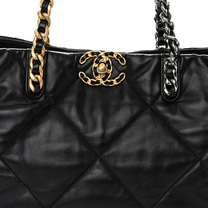 Chanel Lambskin Quilted Chanel 19 East West Shopping Bag Black 8 of 10