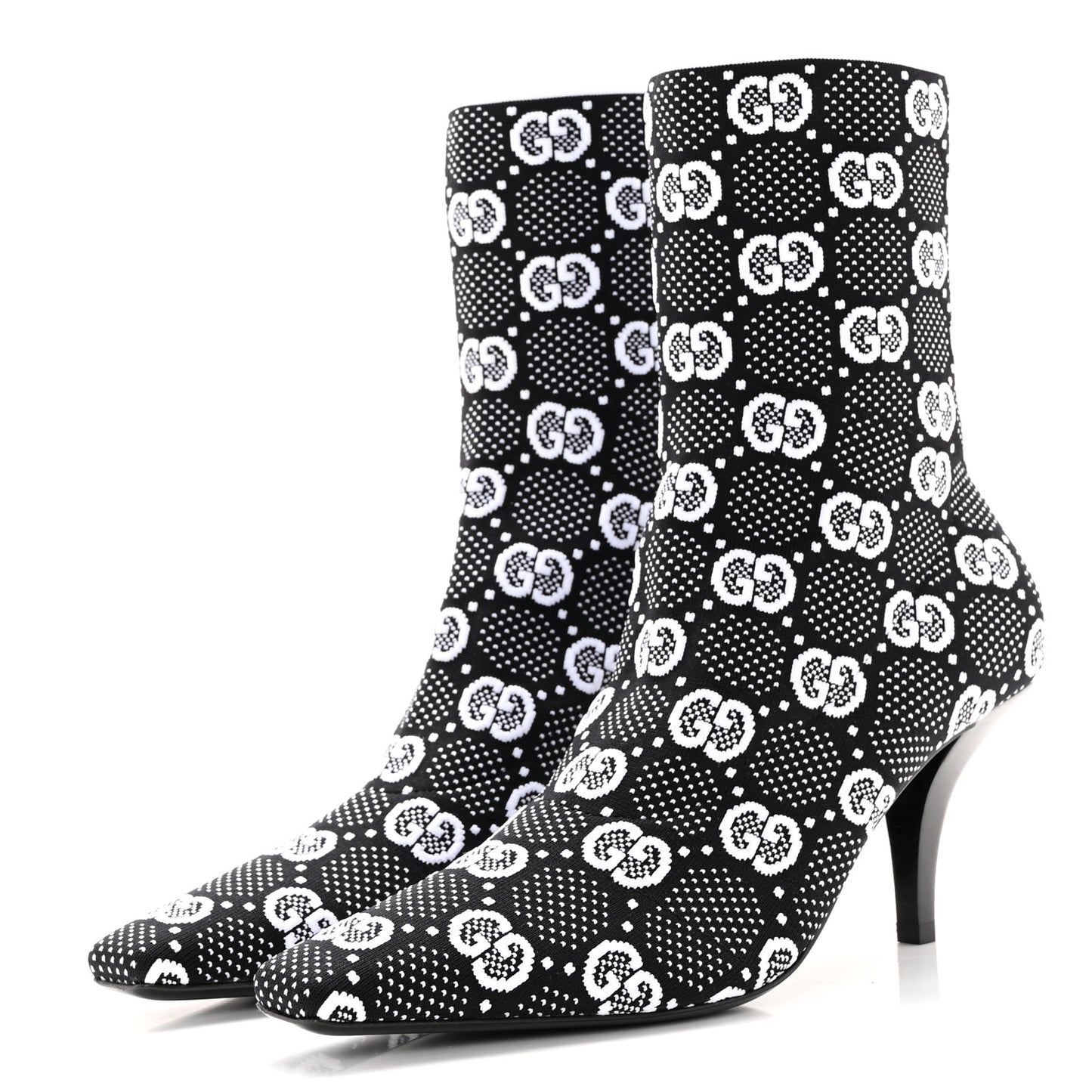 Technical Jersey Knit GG Monogram Square G 75mm Ankle Boots 37.5 Black Great White