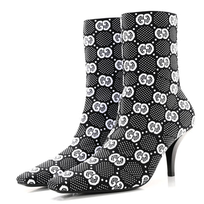 Gucci Technical Jersey Knit GG Monogram Square G 75mm Ankle Boots 37.5 Black Great White 3 of 11