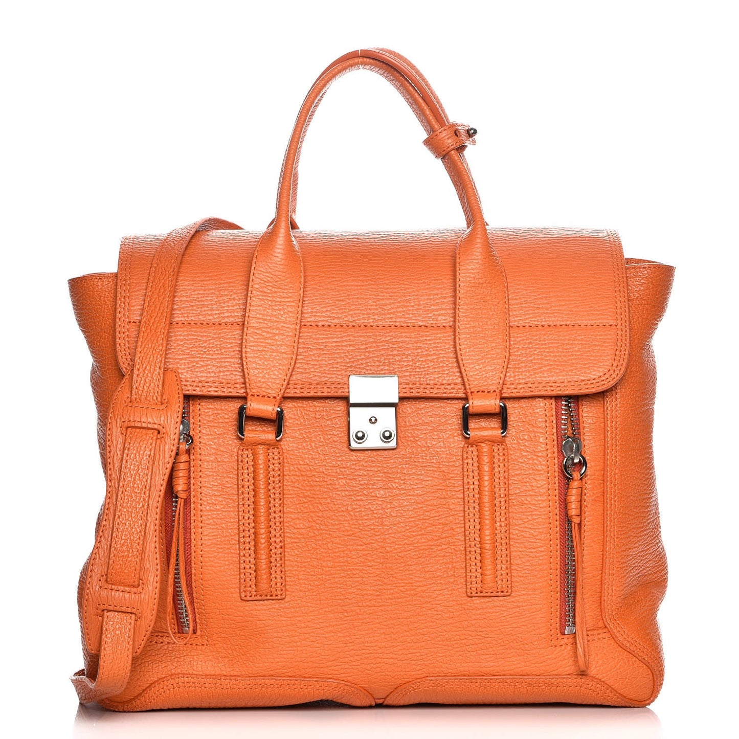 3.1 Textured Calfskin Large Pashli Satchel Mandarin