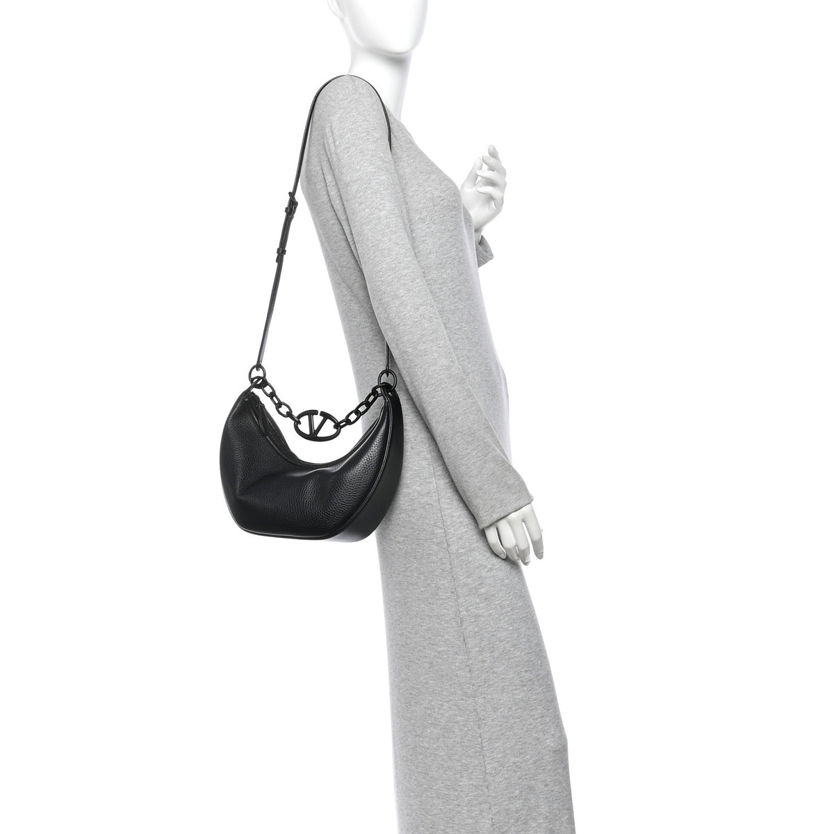 Grainy Calfskin Monochrome Small Vlogo Moon Hobo Bag Black