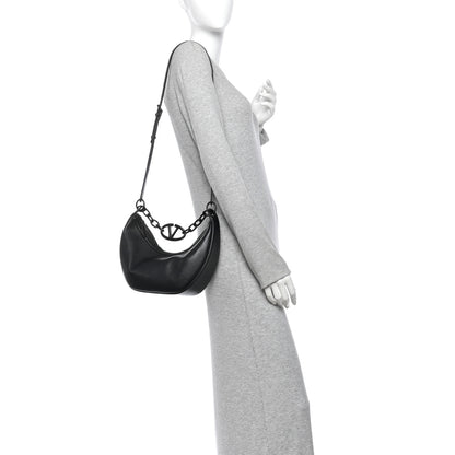 Valentino Garavani Grainy Calfskin Monochrome Small Vlogo Moon Hobo Bag Black 2 of 9