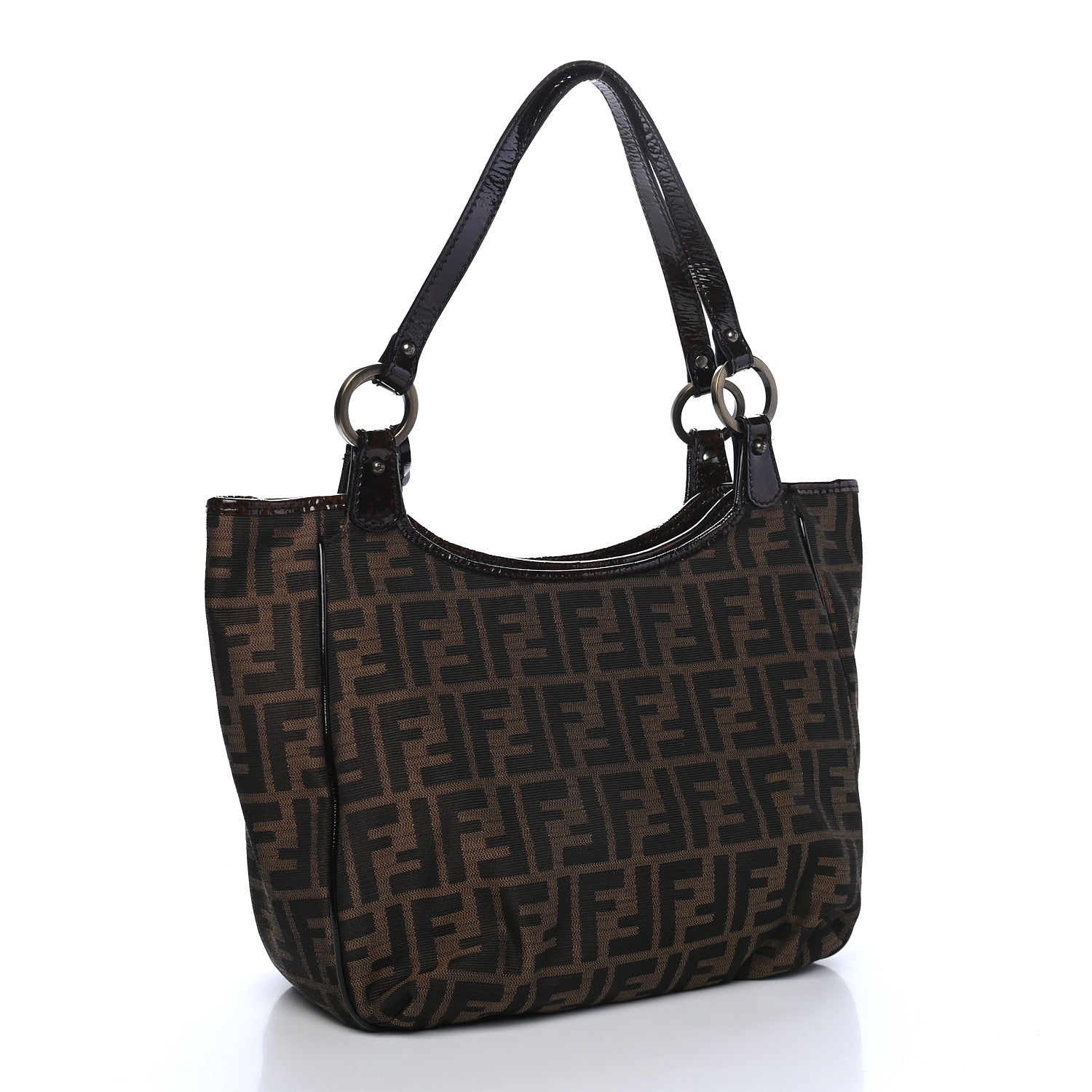 Fendi Zucca Patent Small Chef Shopping Tote Tobacco Moro 3 of 10