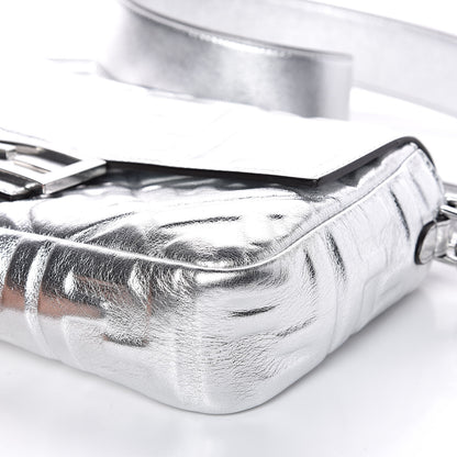Fendi Vitello Catalan Mirror FF 1974 Embossed Baguette Argento 9 of 11