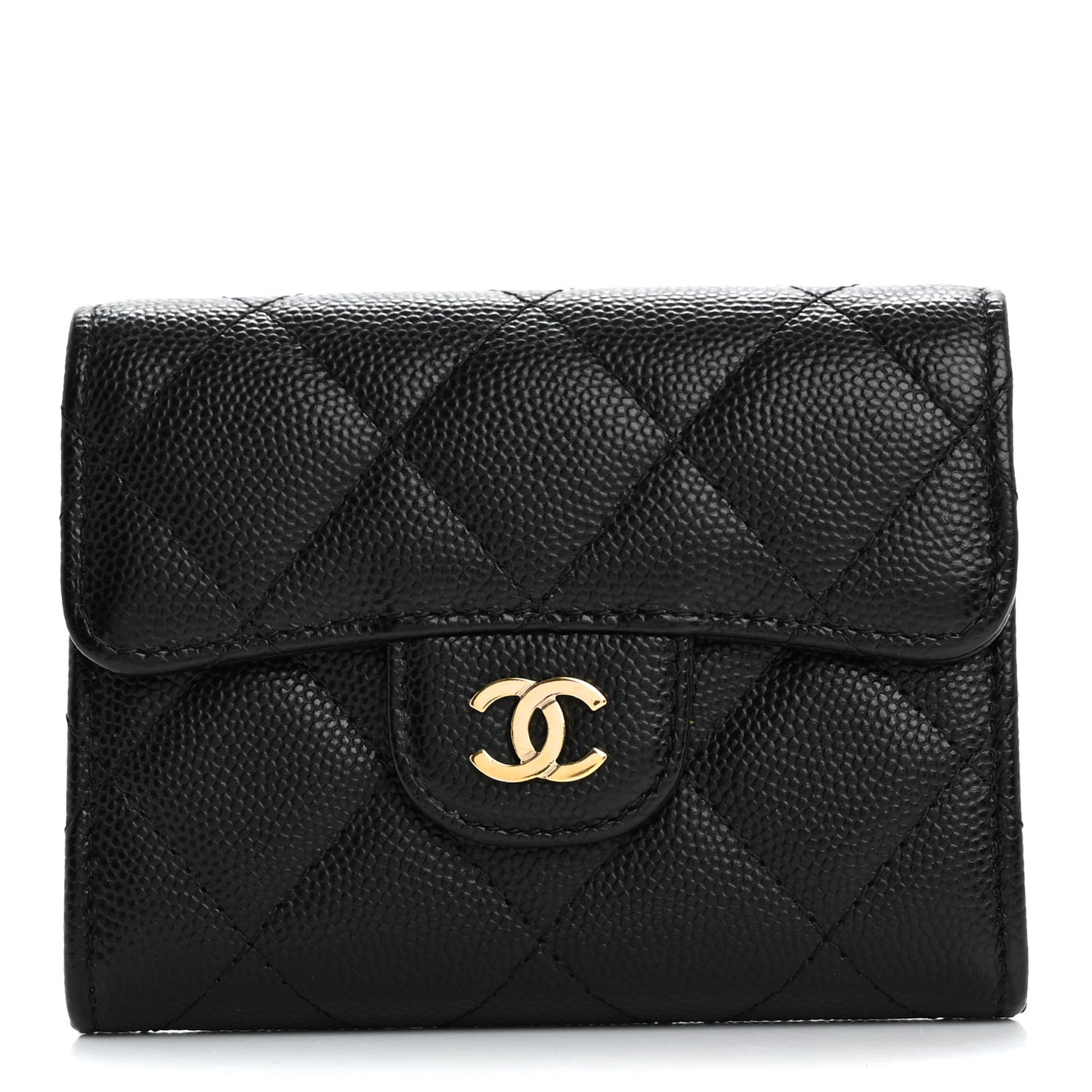 Caviar Quilted Flap Card Holder Wallet Black