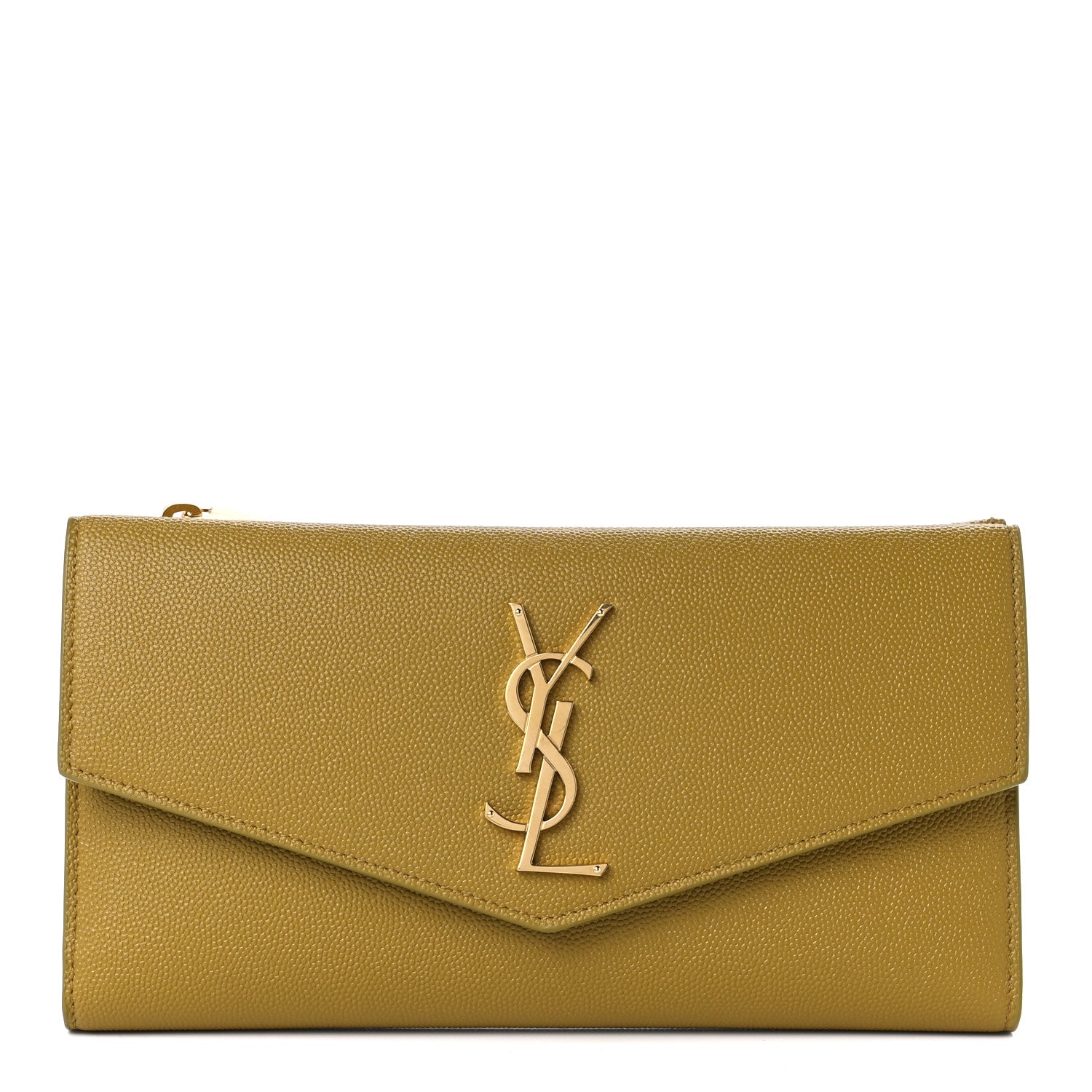 Saint Laurent Grain De Poudre Monogram Uptown Wallet Olive 1 of 12