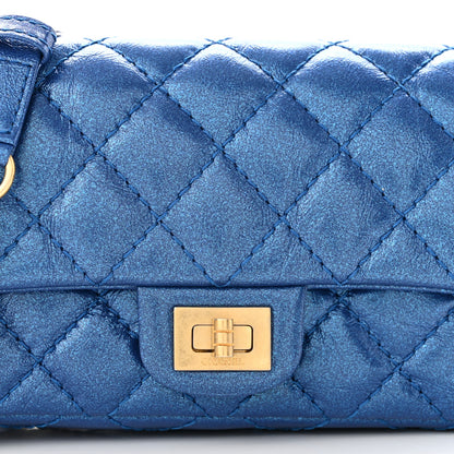 Chanel Metallic Aged Calfskin Quilted 2.55 Reissue Flap Belt Bag Clutch Blue 7 of 10