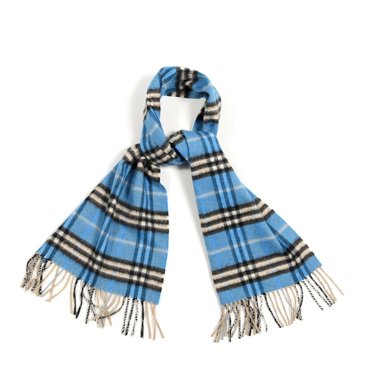 Cashmere Vintage Check Fringe Scarf Blue