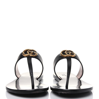 Gucci Calfskin GG Marmont Thong Sandals 38 Black 2 of 15