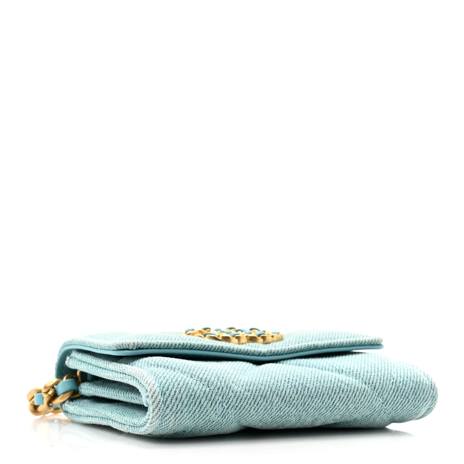 Chanel Denim Quilted Chanel 19 Flap Card Holder With Chain Light Blue 4 of 12
