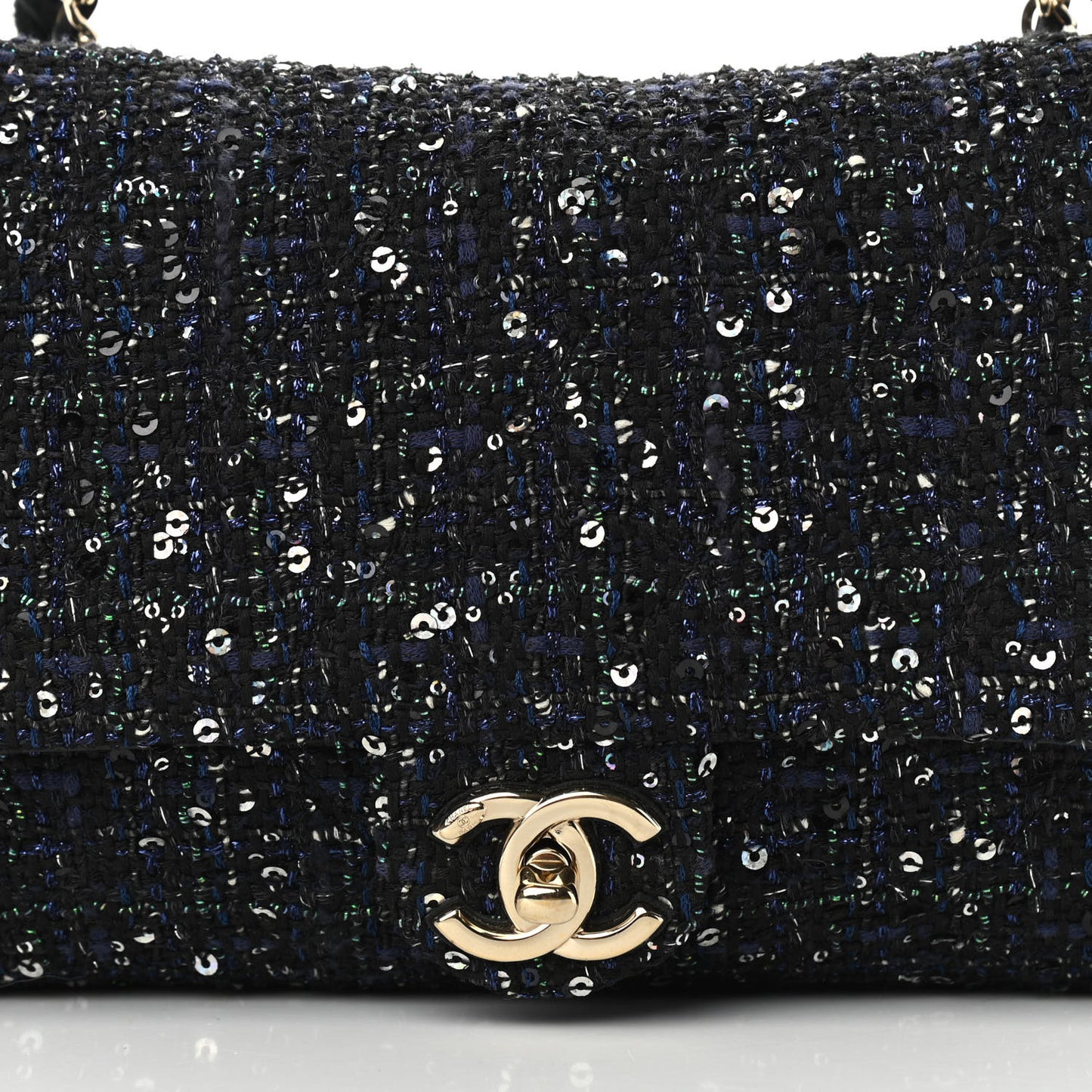 Tweed Medium Pearl Handle Flap Black Ecru