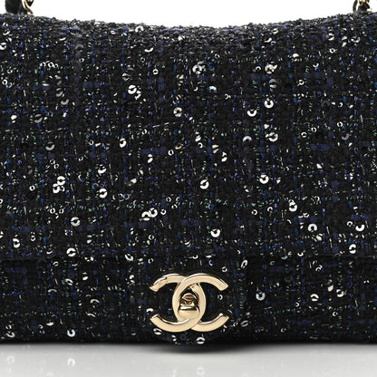 Chanel Tweed Medium Pearl Handle Flap Black Ecru 8 of 15