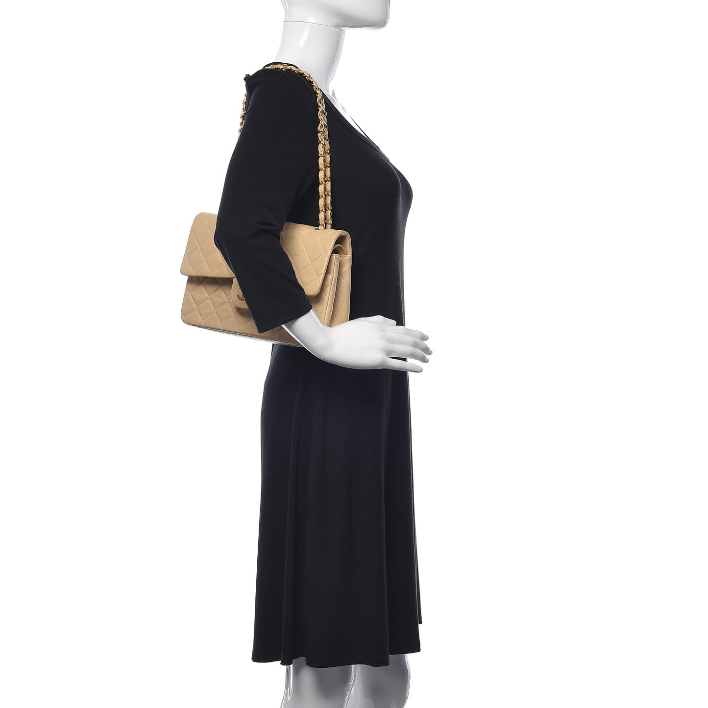 Lambskin Quilted Medium Double Flap Beige