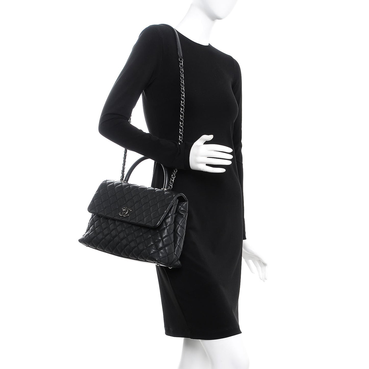 Caviar Quilted Medium Coco Handle Flap Black