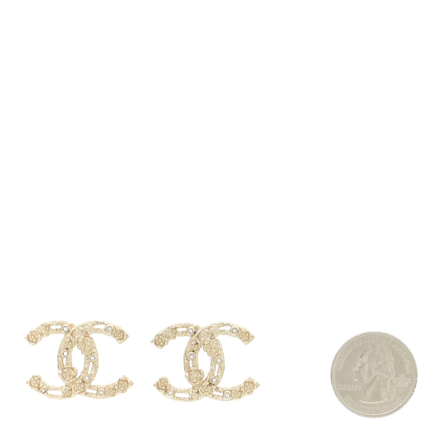 Chanel Crystal CC Camellia Earrings Gold 2 of 6