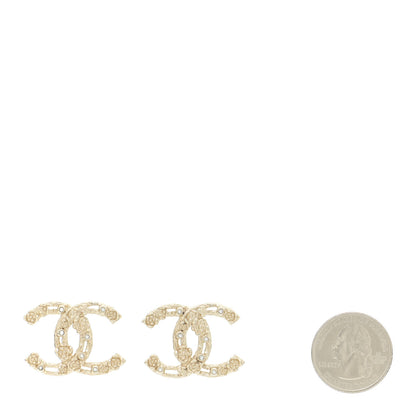 Chanel Crystal CC Camellia Earrings Gold 2 of 6