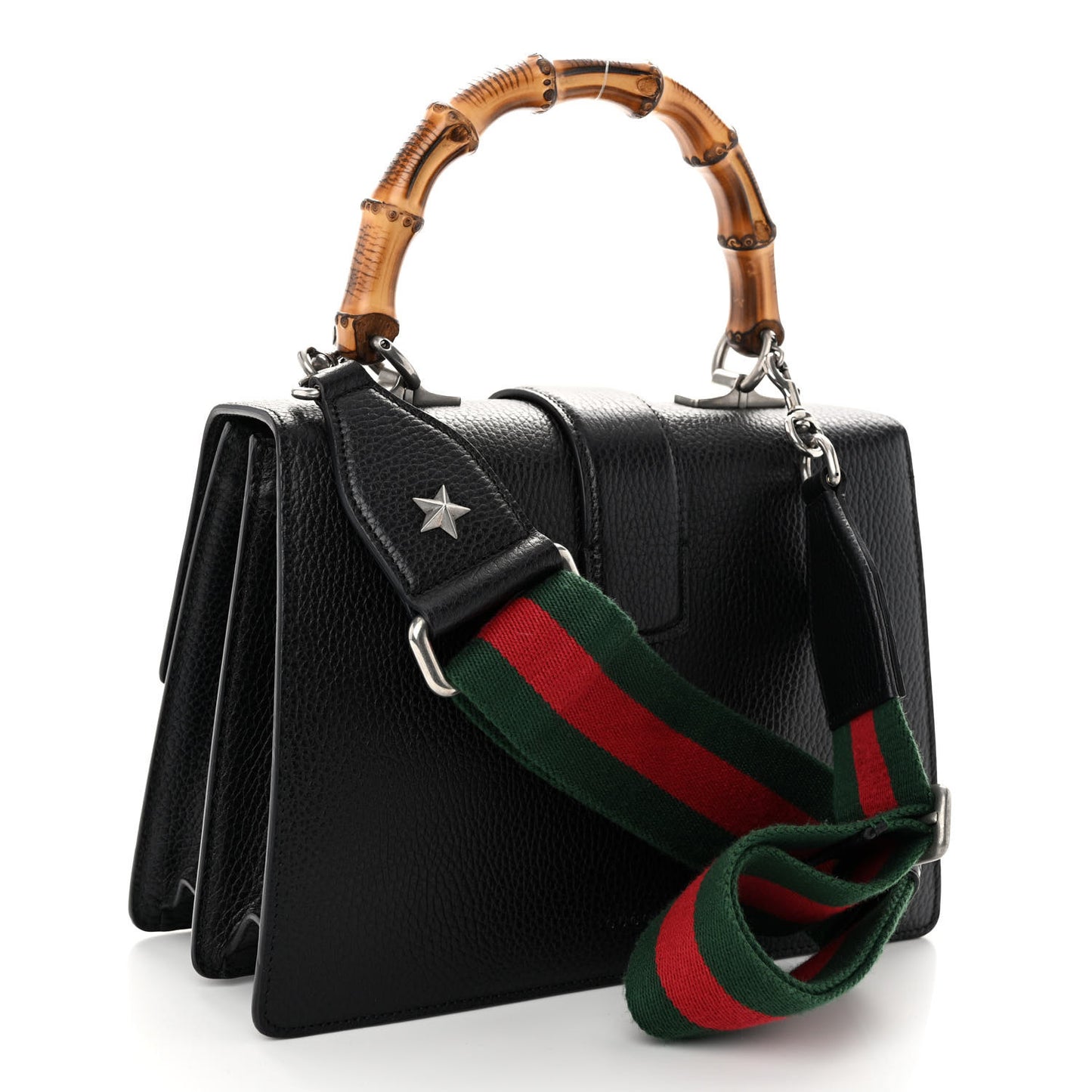 Dollar Calfskin Crystal Web Medium Dionysus Bamboo Top Handle Bag Black Black Diamond